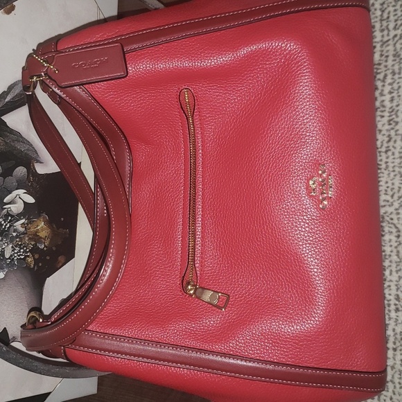 COACH Kristy Pebbled Leather Red 🍎 - Picture 3 of 15